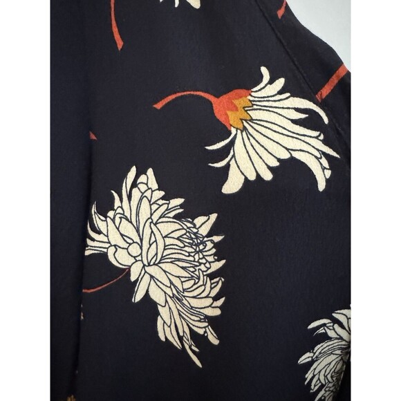 Cupcakes and Cashmere Blouse Floral Navy Blue V Neck Bell Sleeve Office Size M - Picture 3 of 6
